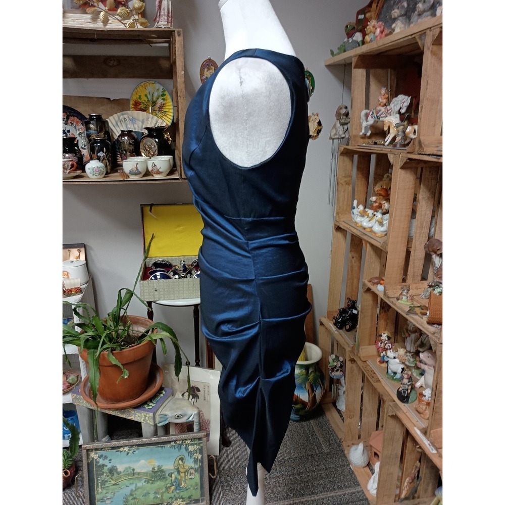 VTG Y2K Betsy & Adam Cocktail Dress Womens Small Royal Blue Babydoll Ruched - Picture 7 of 11